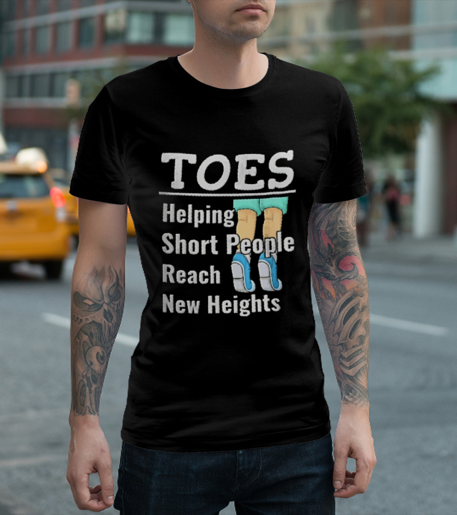 Toes Helping Short People Reach New Heights Tiptoe Cartoon Legs Blue Shoes T-Shirt