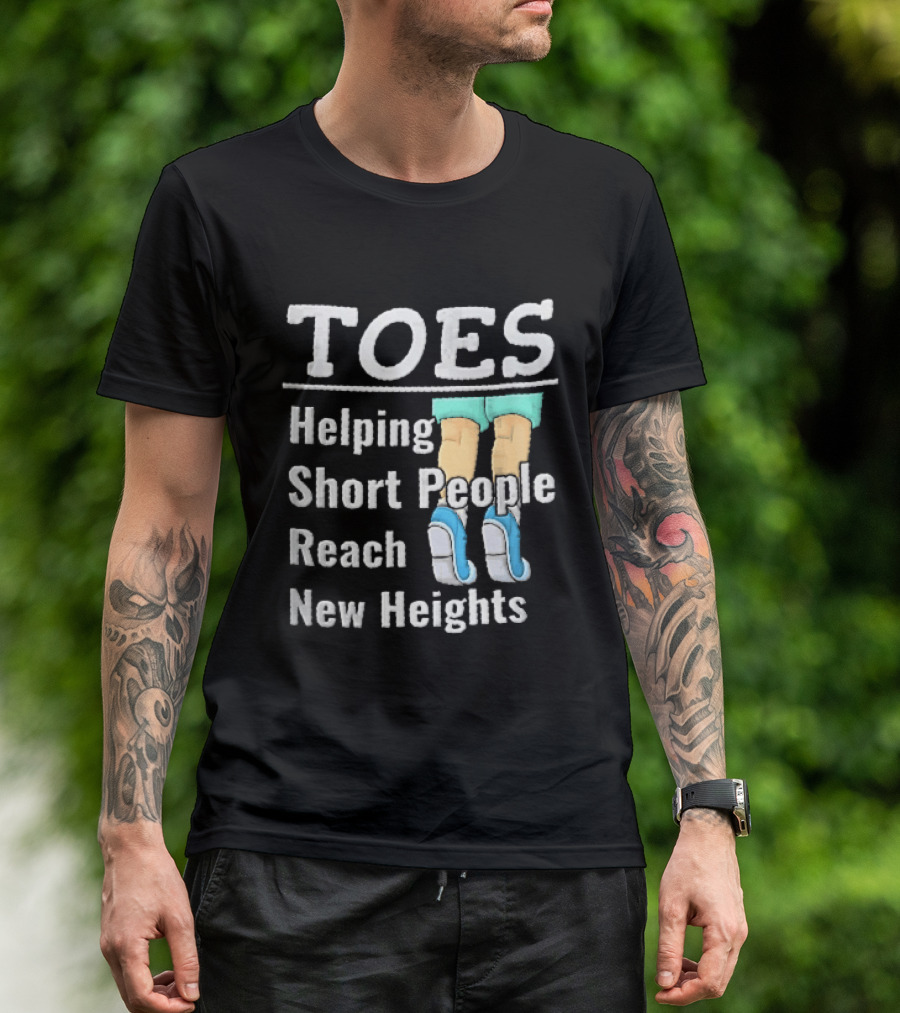 Toes Helping Short People Reach New Heights Tiptoe Cartoon Legs Blue Shoes T-Shirt