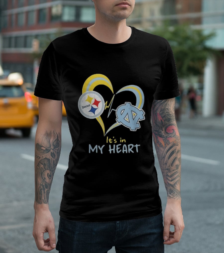 Pittsburgh Steelers North Carolina Tar Heels It's In My Heart EKG Heartbeat T-Shirt