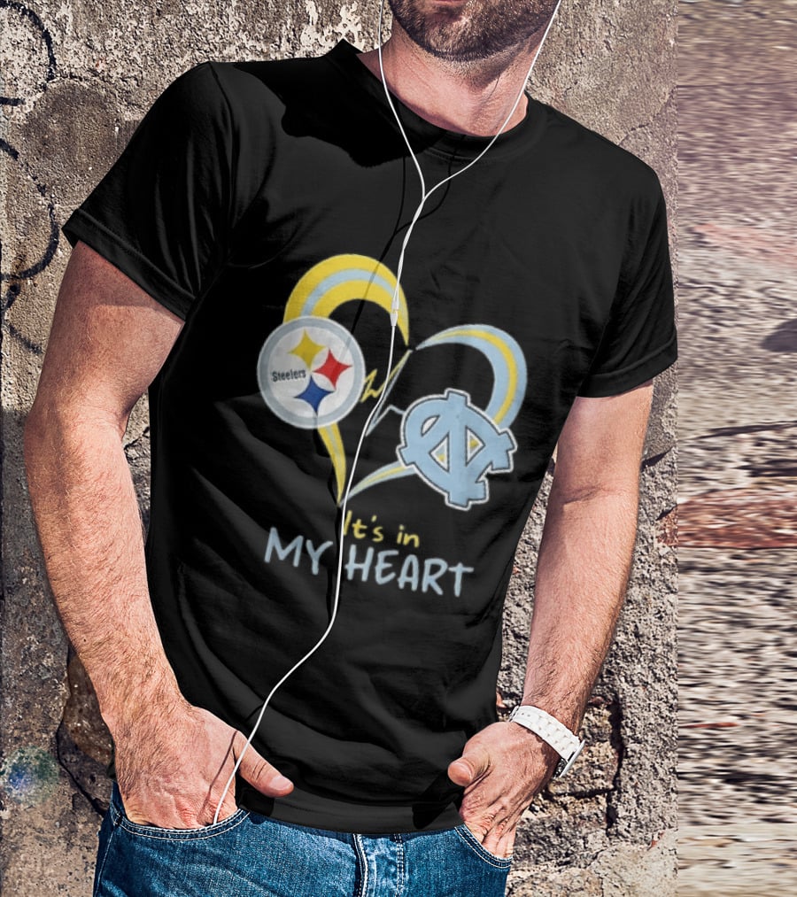 Pittsburgh Steelers North Carolina Tar Heels It's In My Heart EKG Heartbeat T-Shirt