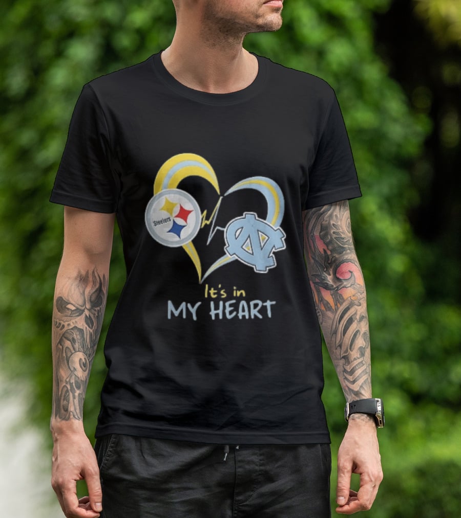 Pittsburgh Steelers North Carolina Tar Heels It's In My Heart EKG Heartbeat T-Shirt