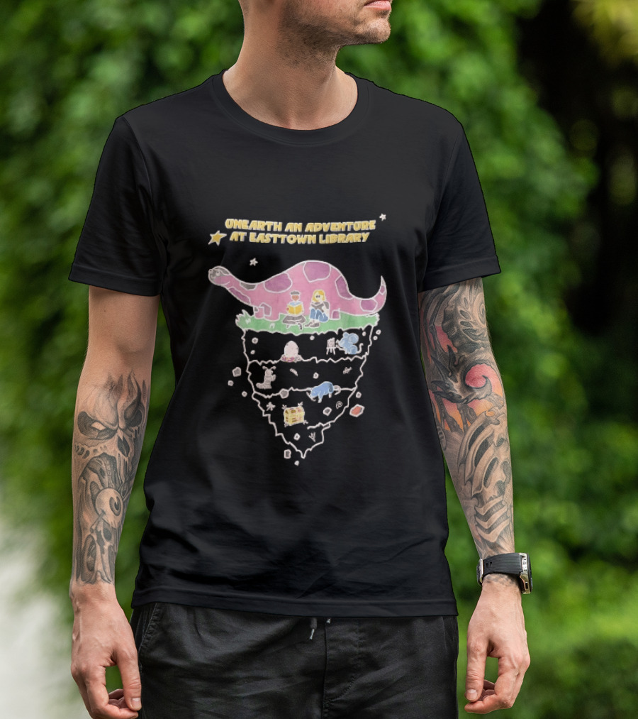 Unearth An Adventure At Easttown Library Pink Dinosaur Journey T-Shirt