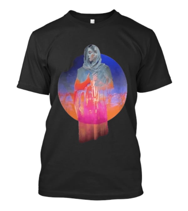 Veiled Hooded Cloak Double Exposure Bare Trees Glowing Sunset Globe T-Shirt