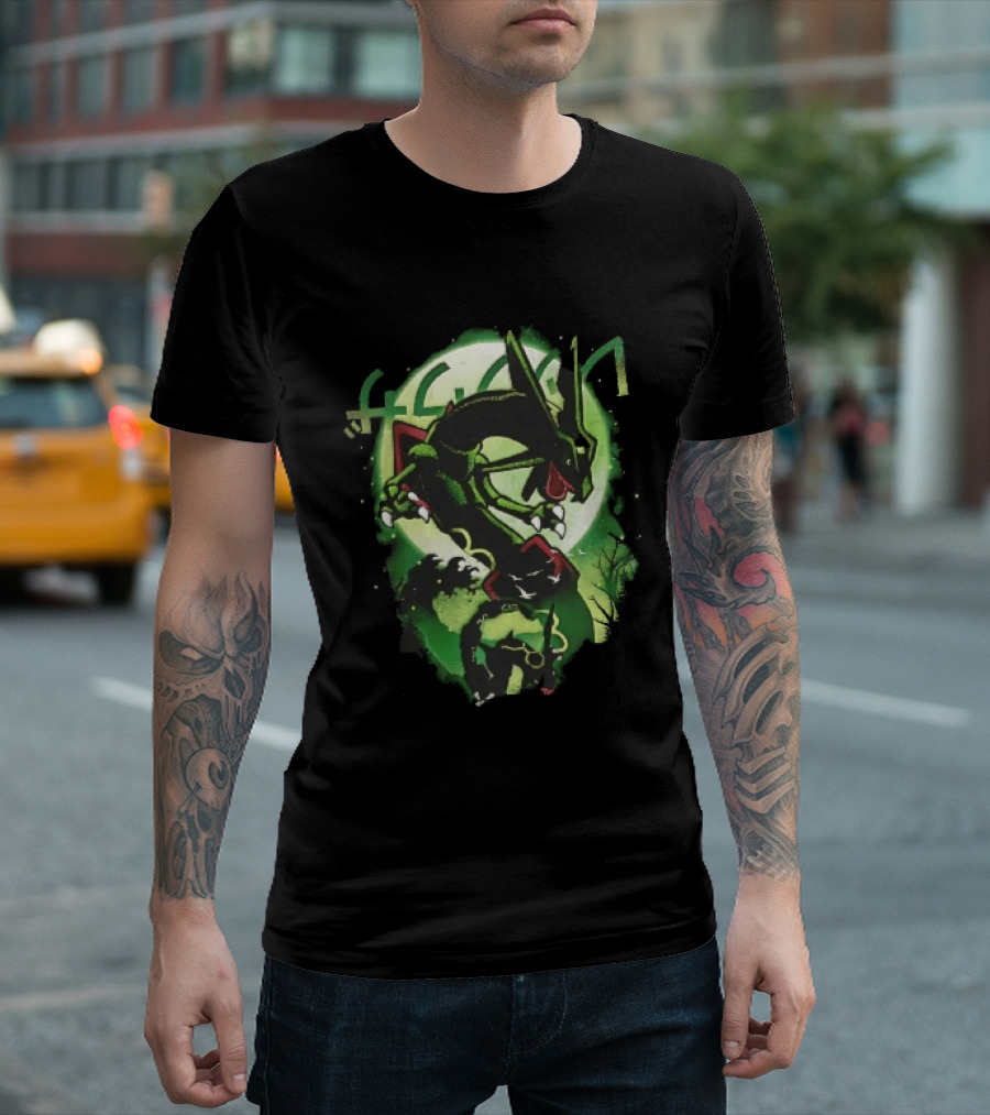 Rayquaza Umbreon Full Moon Forest Green Glow Pokemon T-Shirt