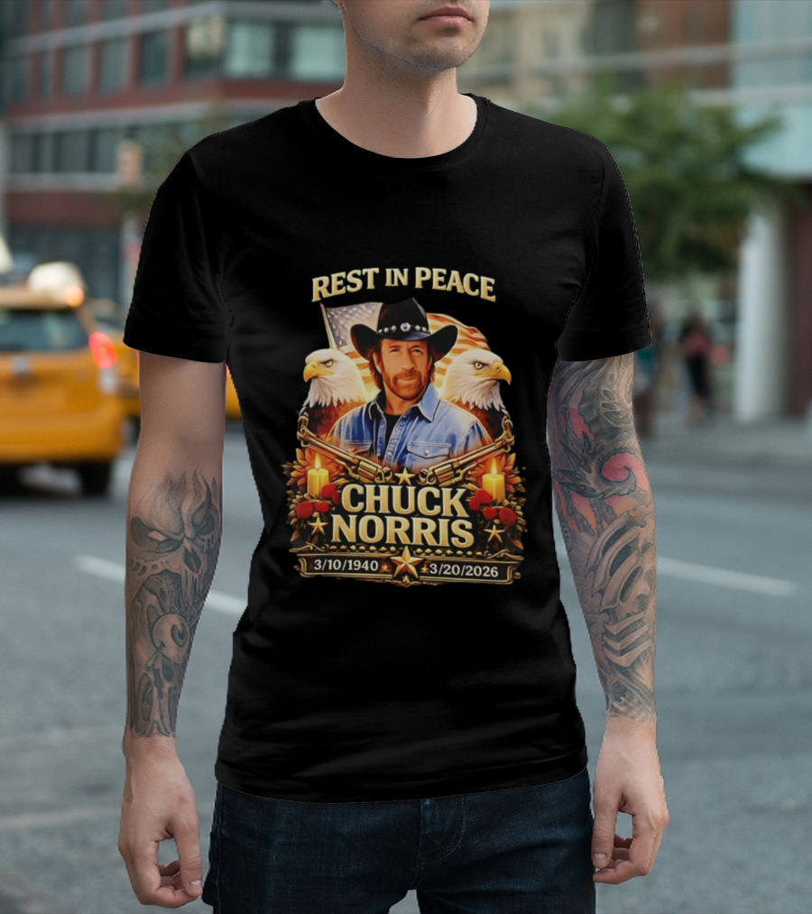 Rest In Peace Chuck Norris 1940 2026 American Pride Eagles And Cowboy Hat Memorial T-Shirt