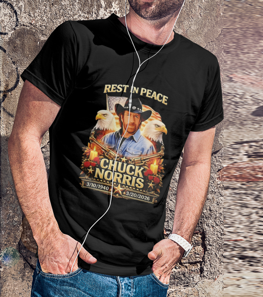 Rest In Peace Chuck Norris 1940 2026 American Pride Eagles And Cowboy Hat Memorial T-Shirt