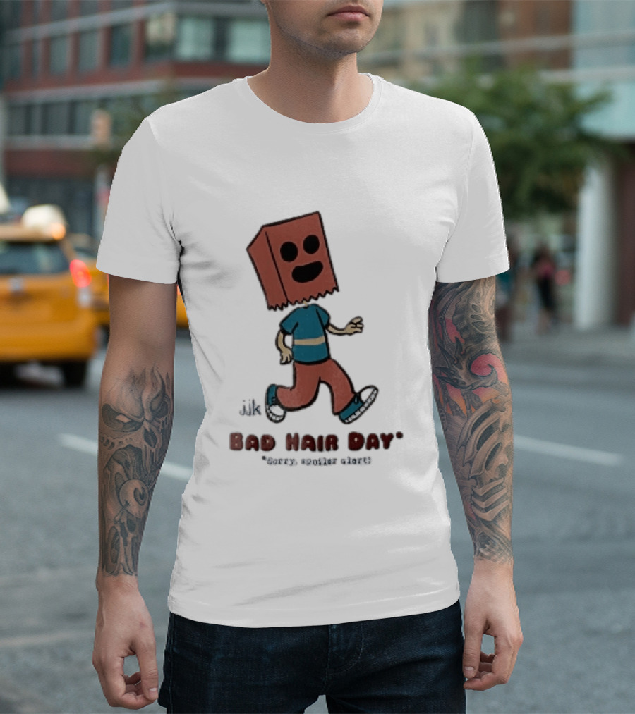 Sorry Spoiler Alert Jjk Bad Hair Day Cartoon Figure Paper Bag Head Walking T-Shirt
