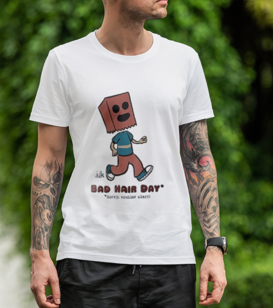 Sorry Spoiler Alert Jjk Bad Hair Day Cartoon Figure Paper Bag Head Walking T-Shirt