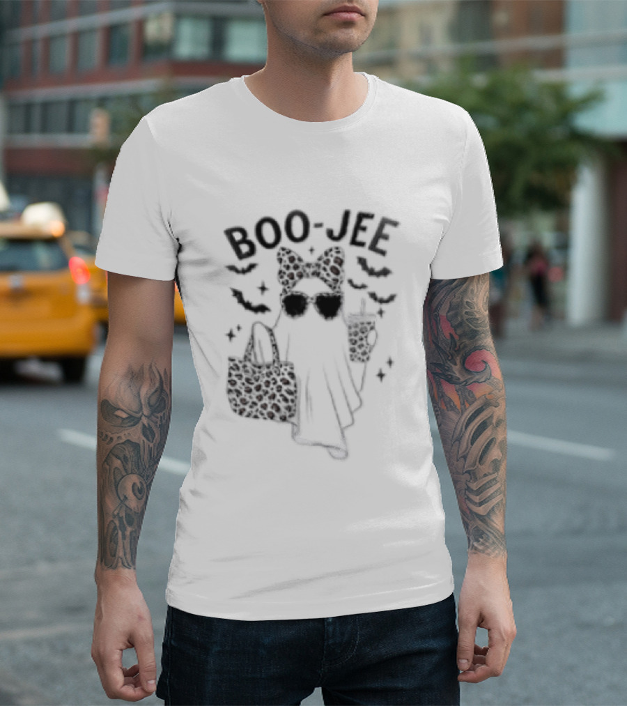 Boo Jee Halloween Ghost Leopard Bow Bag And Glasses T-Shirt