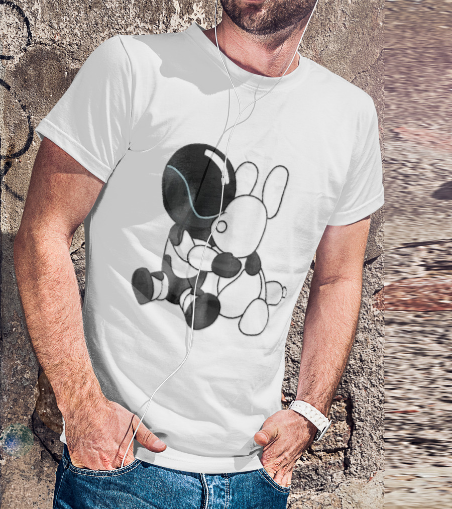 Cartoon Robot Embracing White Bunny Plush Toy T-Shirt
