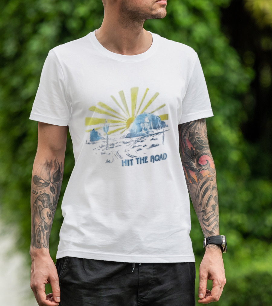 Hit The Road Sunburst Desert Mountains Saguaro Cactus T-Shirt