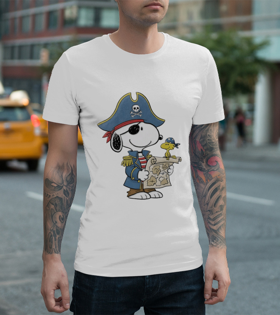 Snoopy Pirate Adventure With Treasure Map And Woodstock T-Shirt