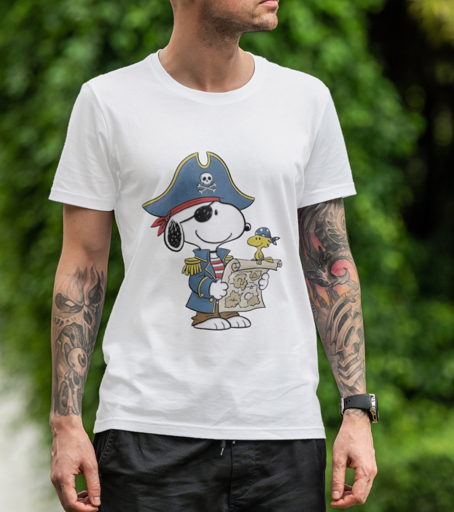 Snoopy Pirate Adventure With Treasure Map And Woodstock T-Shirt