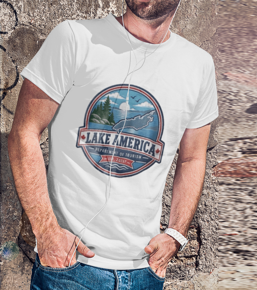 Lake America Department Of Tourism Est 2026 Circular Sunrise Pine Trees Scenic Landscape T-Shirt