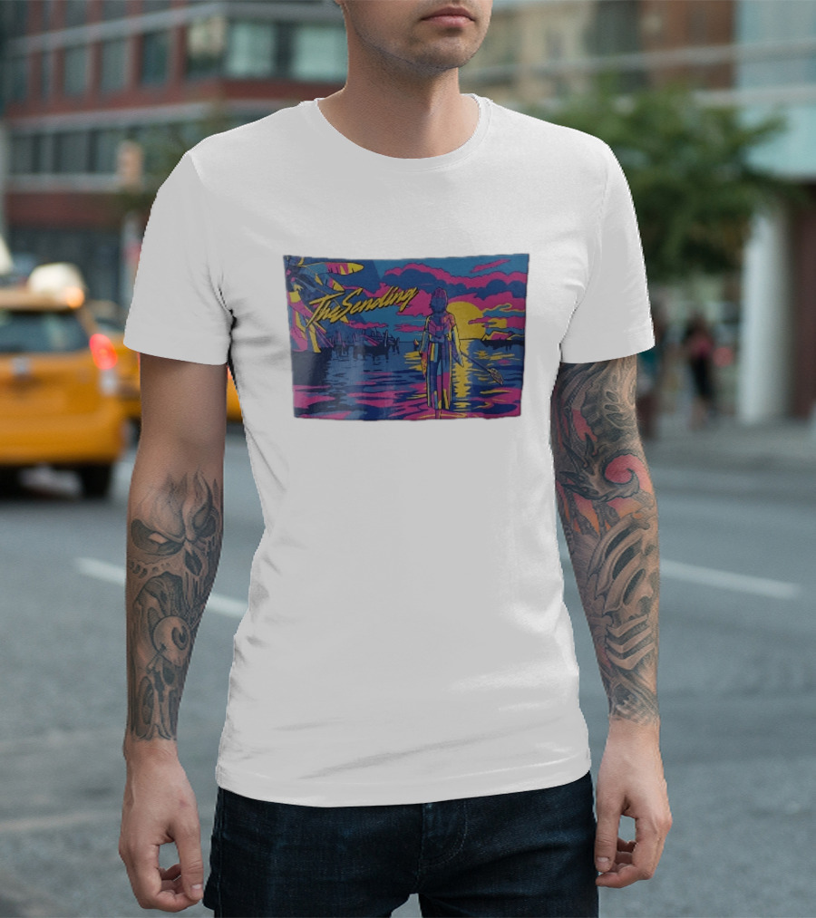 The Sending Yuna Final Fantasy X Synthwave Neon Sunset Ocean Scene T-Shirt