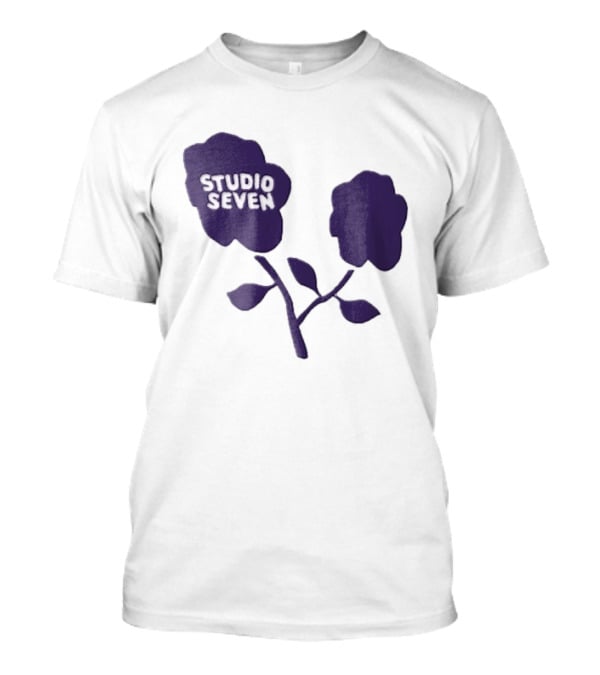 Studio Seven Hand Drawn Purple Flowers Stem Leaves T-Shirt