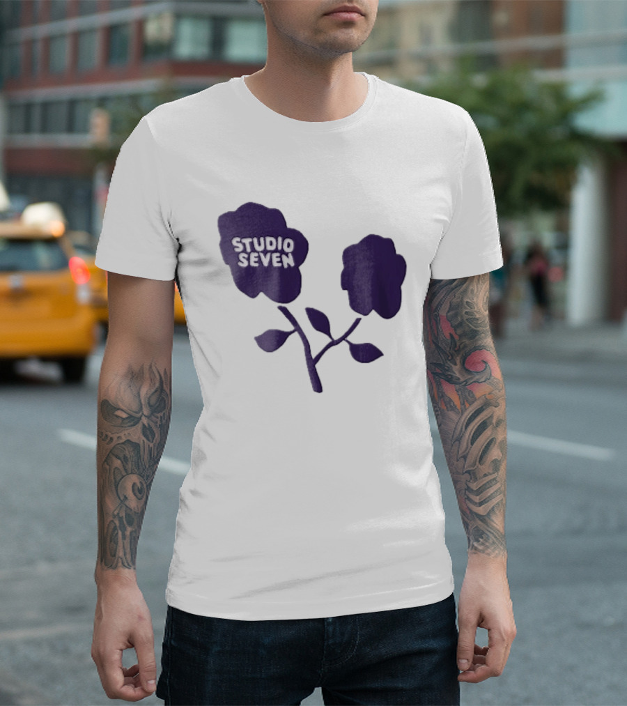 Studio Seven Hand Drawn Purple Flowers Stem Leaves T-Shirt