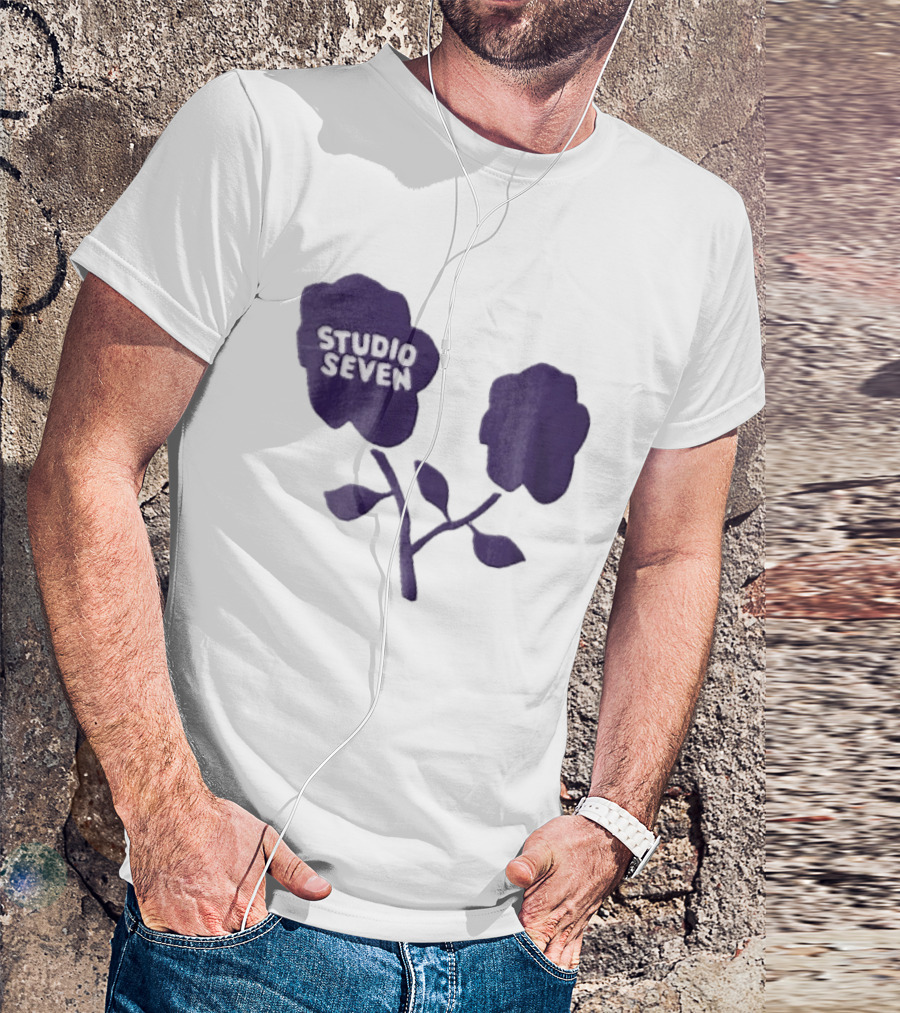Studio Seven Hand Drawn Purple Flowers Stem Leaves T-Shirt
