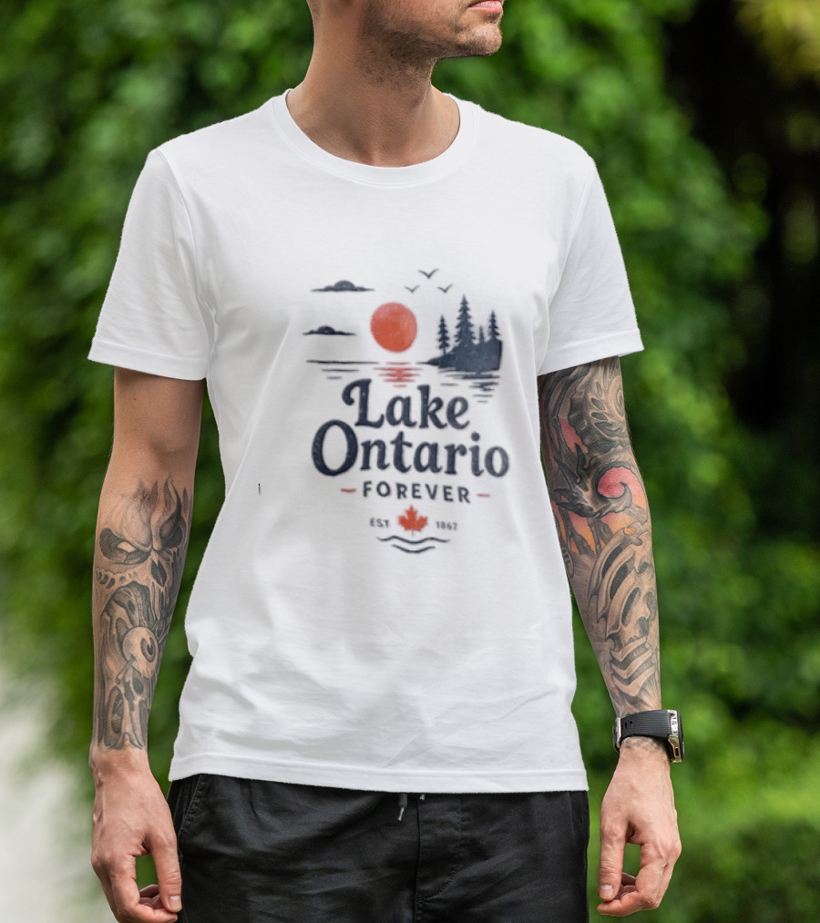 Lake Ontario Forever Est 1615 Sunset Pines Water Landscape T-Shirt