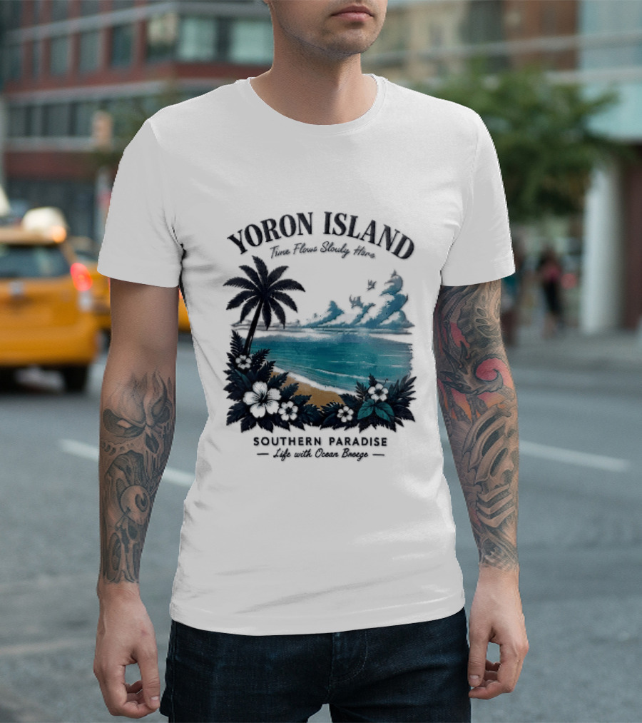 Yoron Island Southern Paradise Ocean Breeze Palm Tree Beach Hibiscus T-Shirt