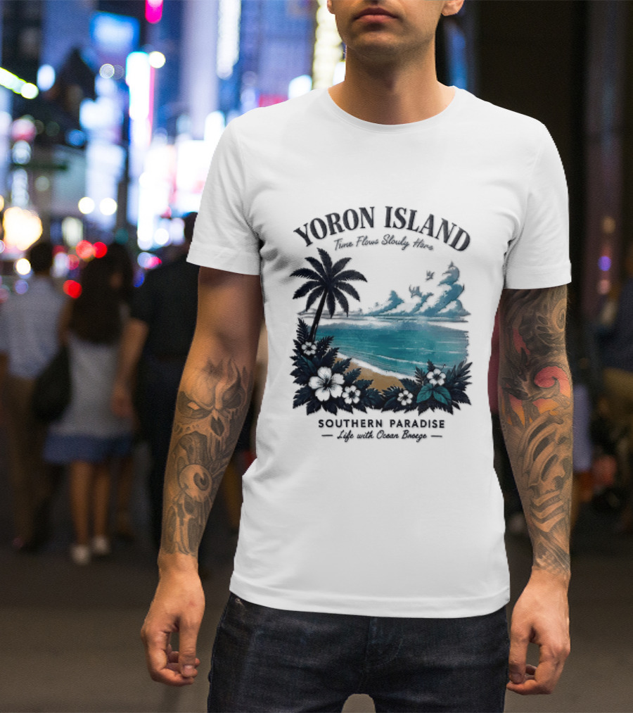 Yoron Island Southern Paradise Ocean Breeze Palm Tree Beach Hibiscus T-Shirt
