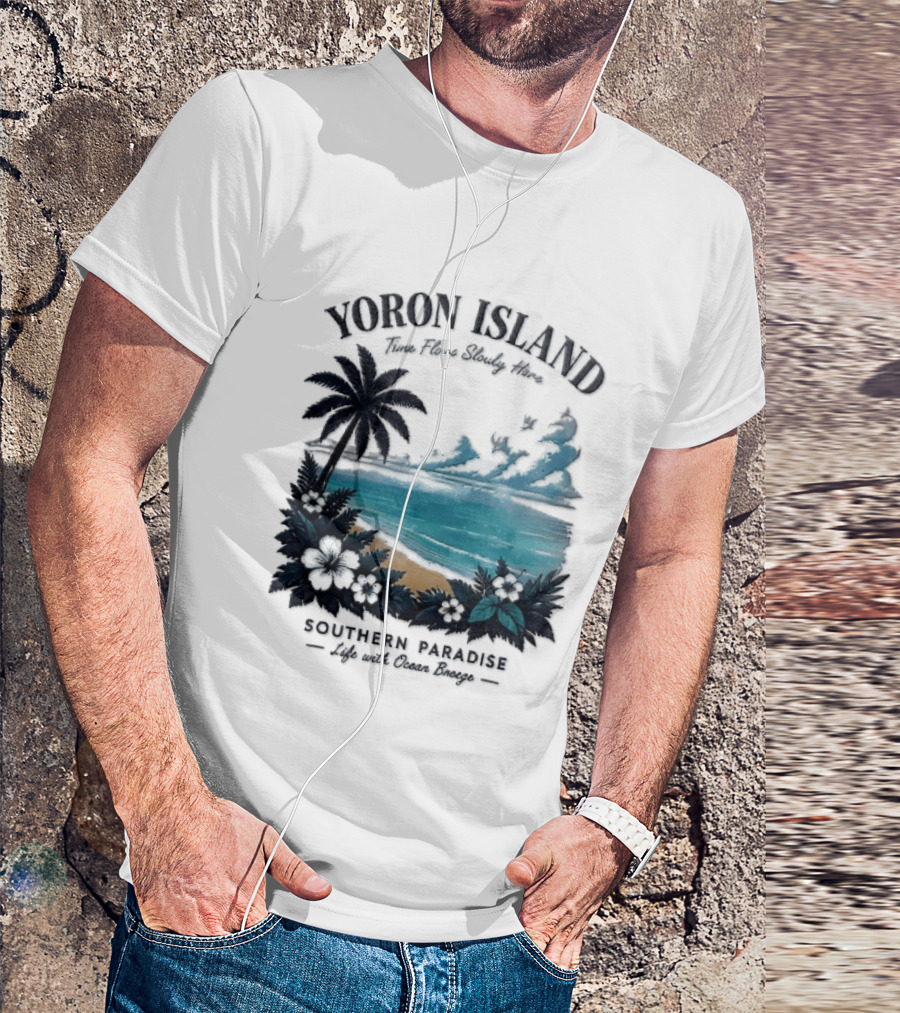 Yoron Island Southern Paradise Ocean Breeze Palm Tree Beach Hibiscus T-Shirt