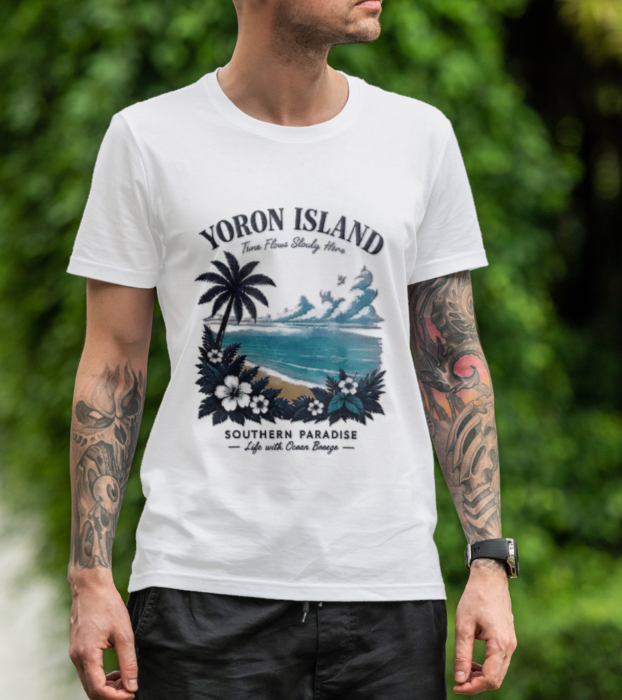 Yoron Island Southern Paradise Ocean Breeze Palm Tree Beach Hibiscus T-Shirt