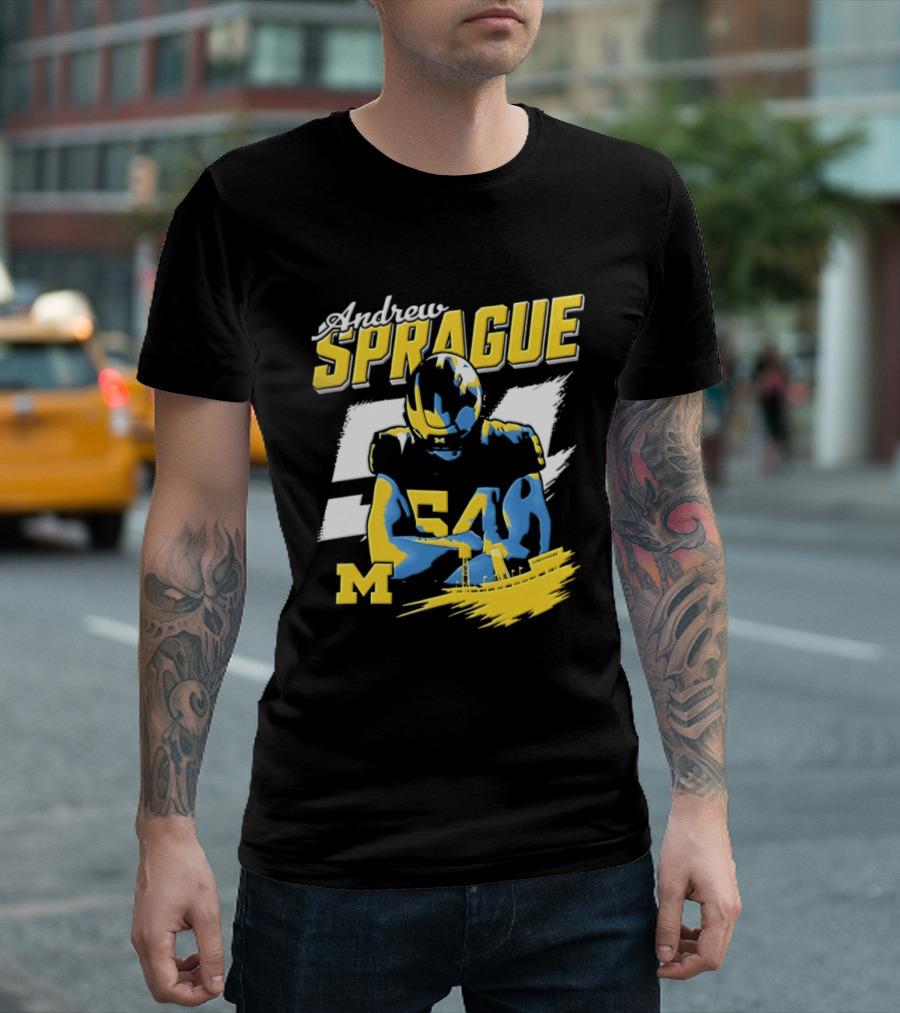 Andrew Sprague No 54 Michigan Wolverines Football M Helmet T-Shirt