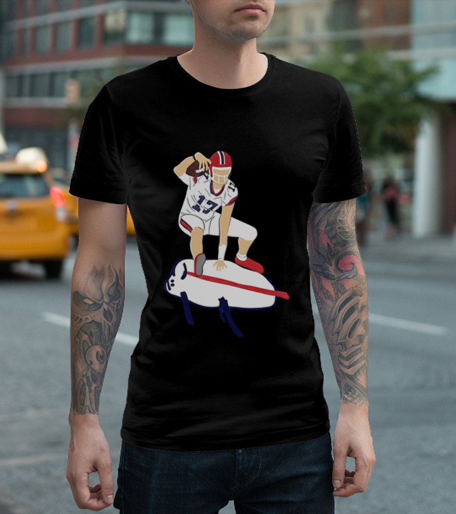 Josh Allen 17 Buffalo Football Skateboard Player Action T-Shirt