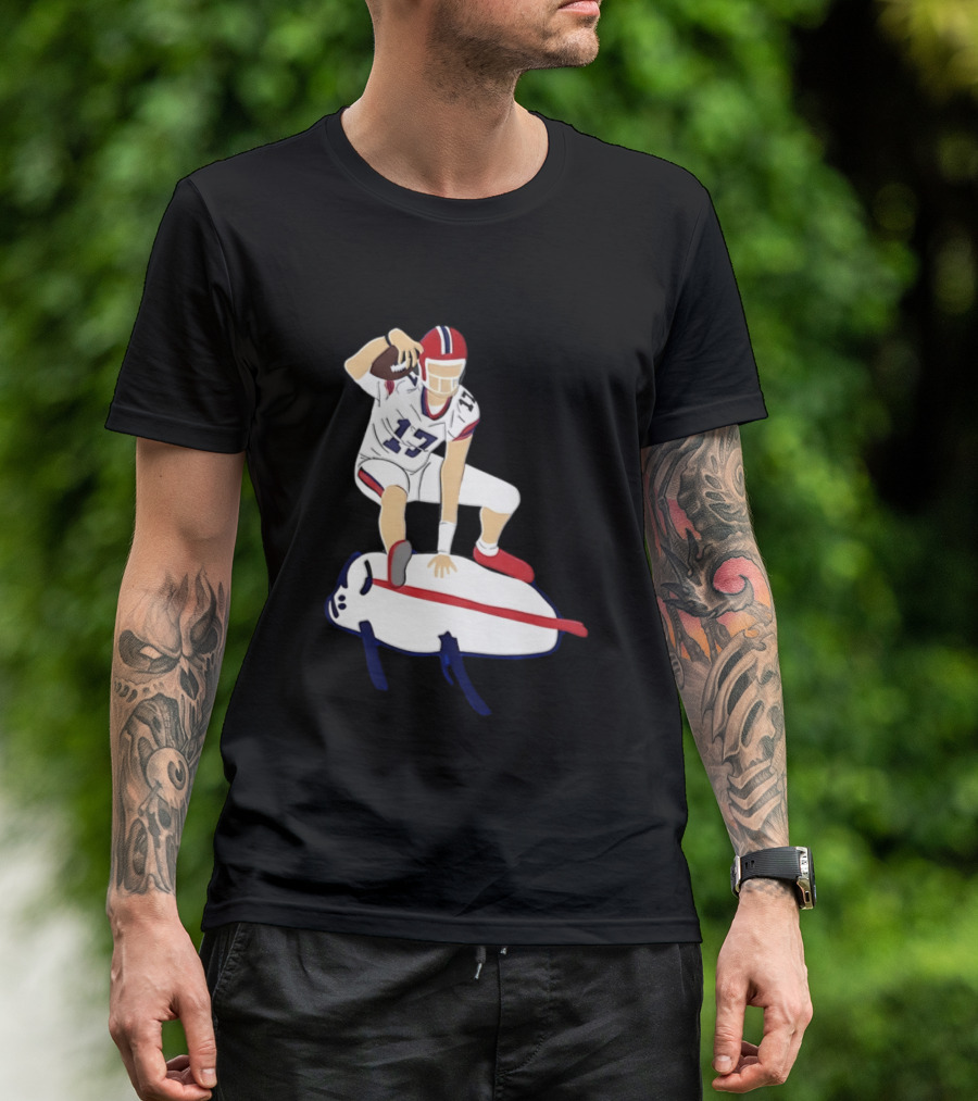 Josh Allen 17 Buffalo Football Skateboard Player Action T-Shirt