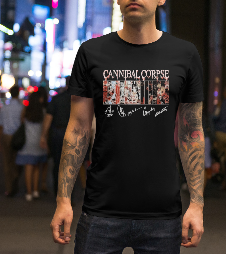 Cannibal Corpse Album Collage With Band Member Signatures T-Shirt