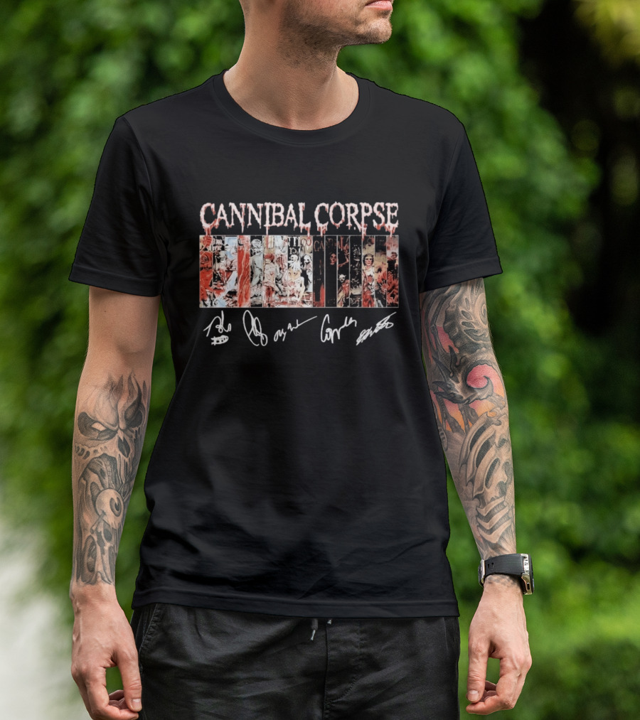 Cannibal Corpse Album Collage With Band Member Signatures T-Shirt