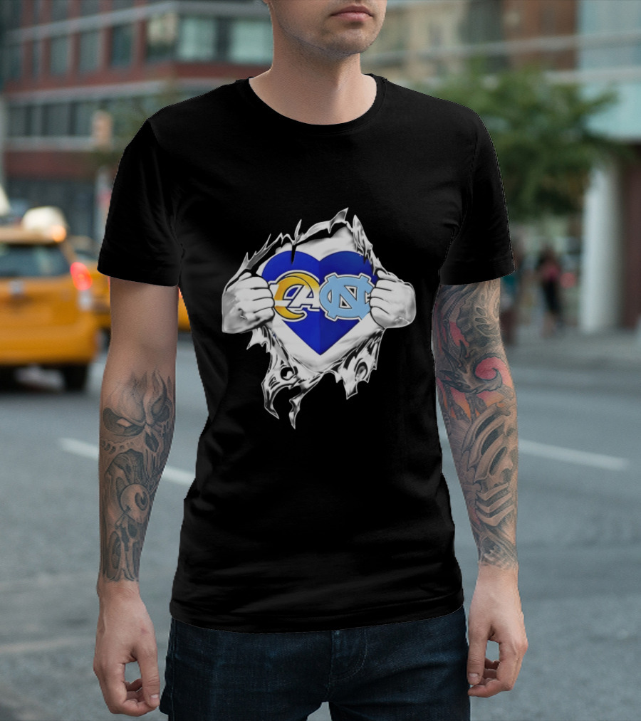 Los Angeles Rams Heart North Carolina Tar Heels Inside Me Football Fan Pride T-Shirt