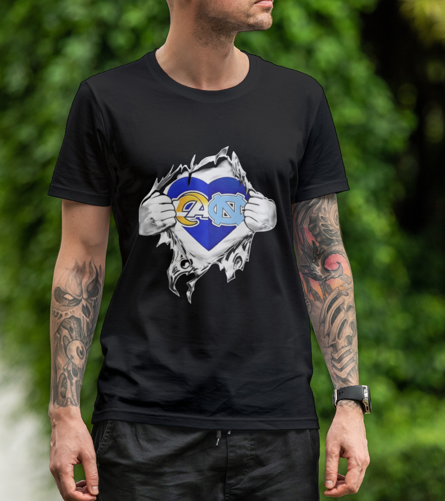 Los Angeles Rams Heart North Carolina Tar Heels Inside Me Football Fan Pride T-Shirt