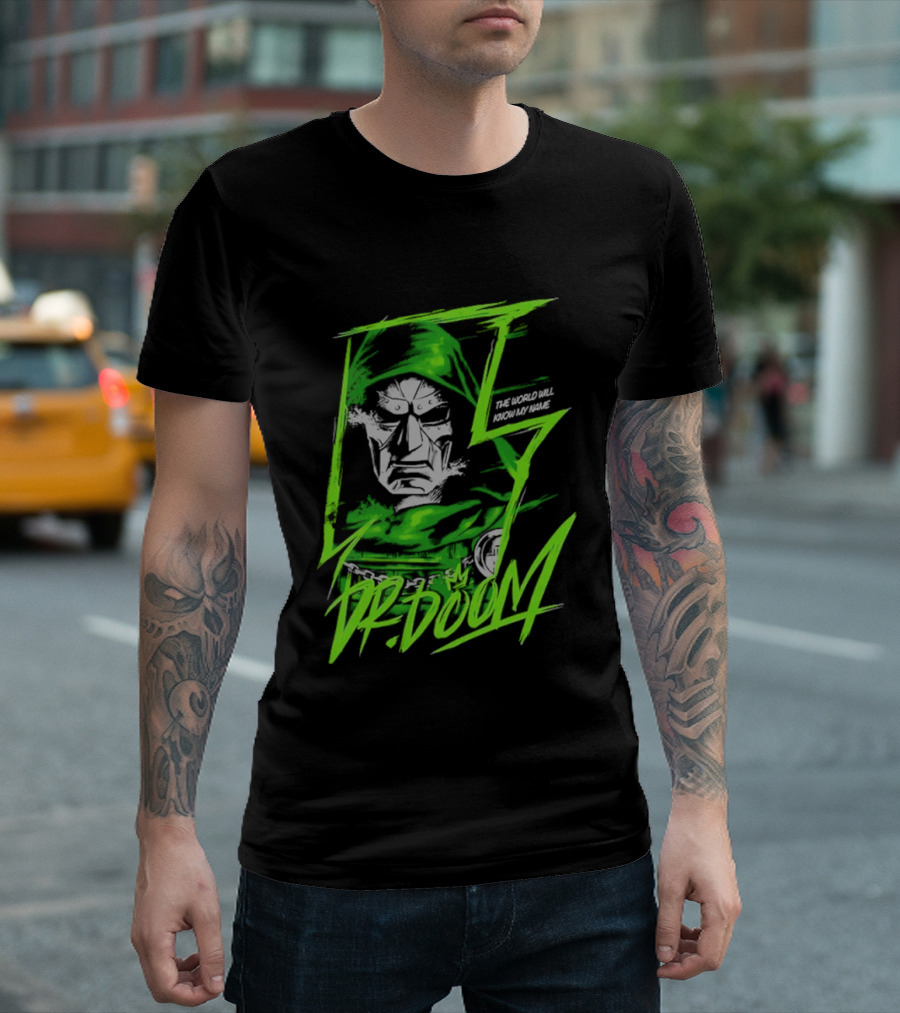 Masked Rebellion Dr Doom Comic Style Green T-Shirt