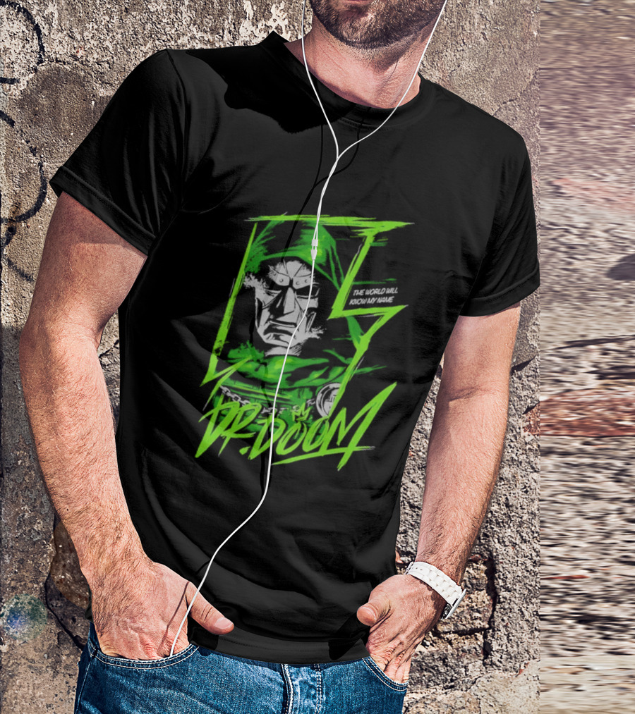 Masked Rebellion Dr Doom Comic Style Green T-Shirt