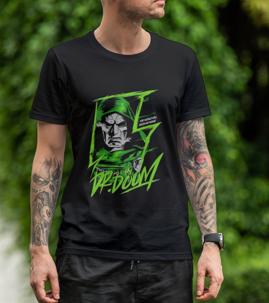 Masked Rebellion Dr Doom Comic Style Green T-Shirt