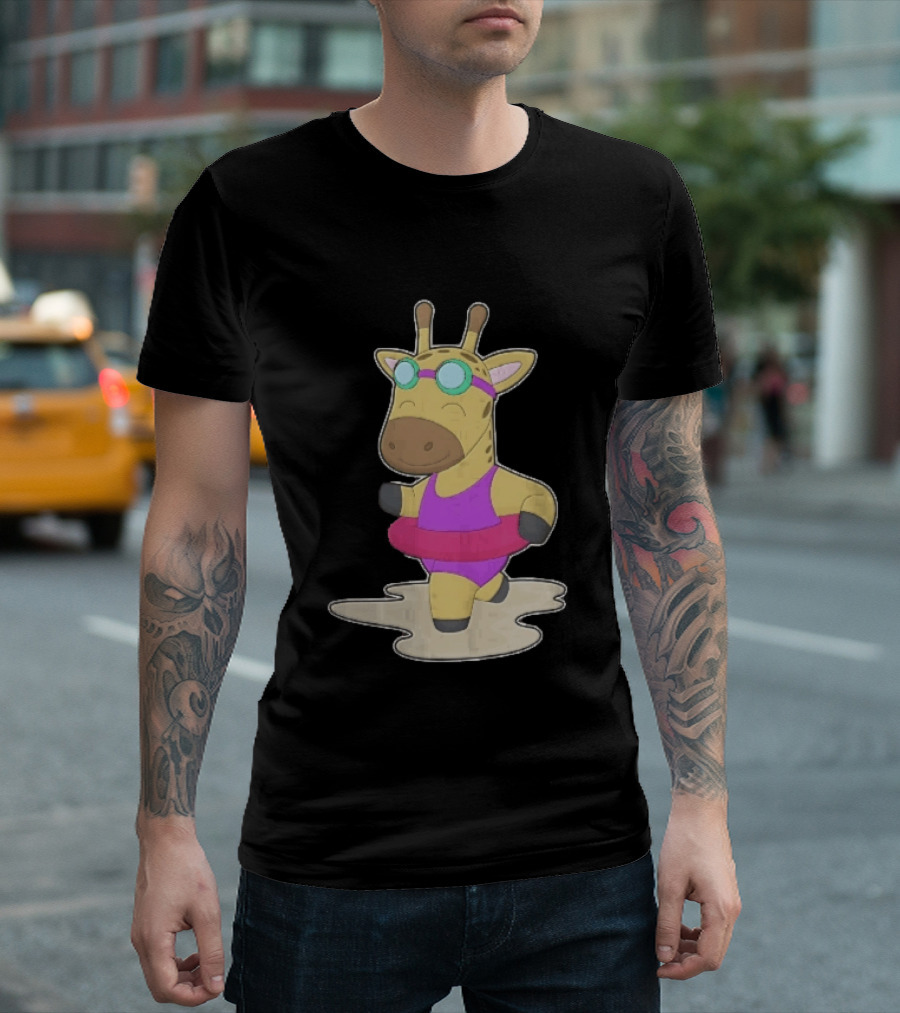 Giraffe Wearing Pink Swimsuit And Goggles With Inflatable Float Summer Fun T-Shirt