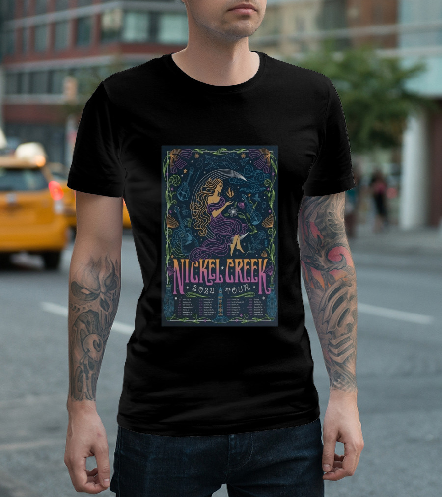 Nickel Creek 2024 Tour Mermaid And Musical Instruments T-Shirt