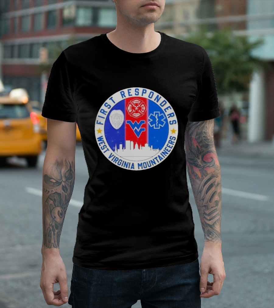 West Virginia Mountaineers First Responders Police Fire Department EMS Skyline T-Shirt