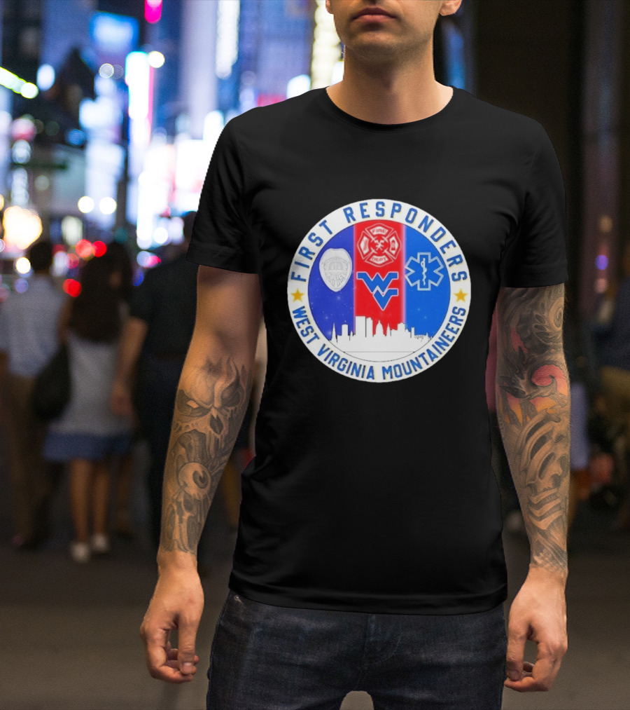 West Virginia Mountaineers First Responders Police Fire Department EMS Skyline T-Shirt