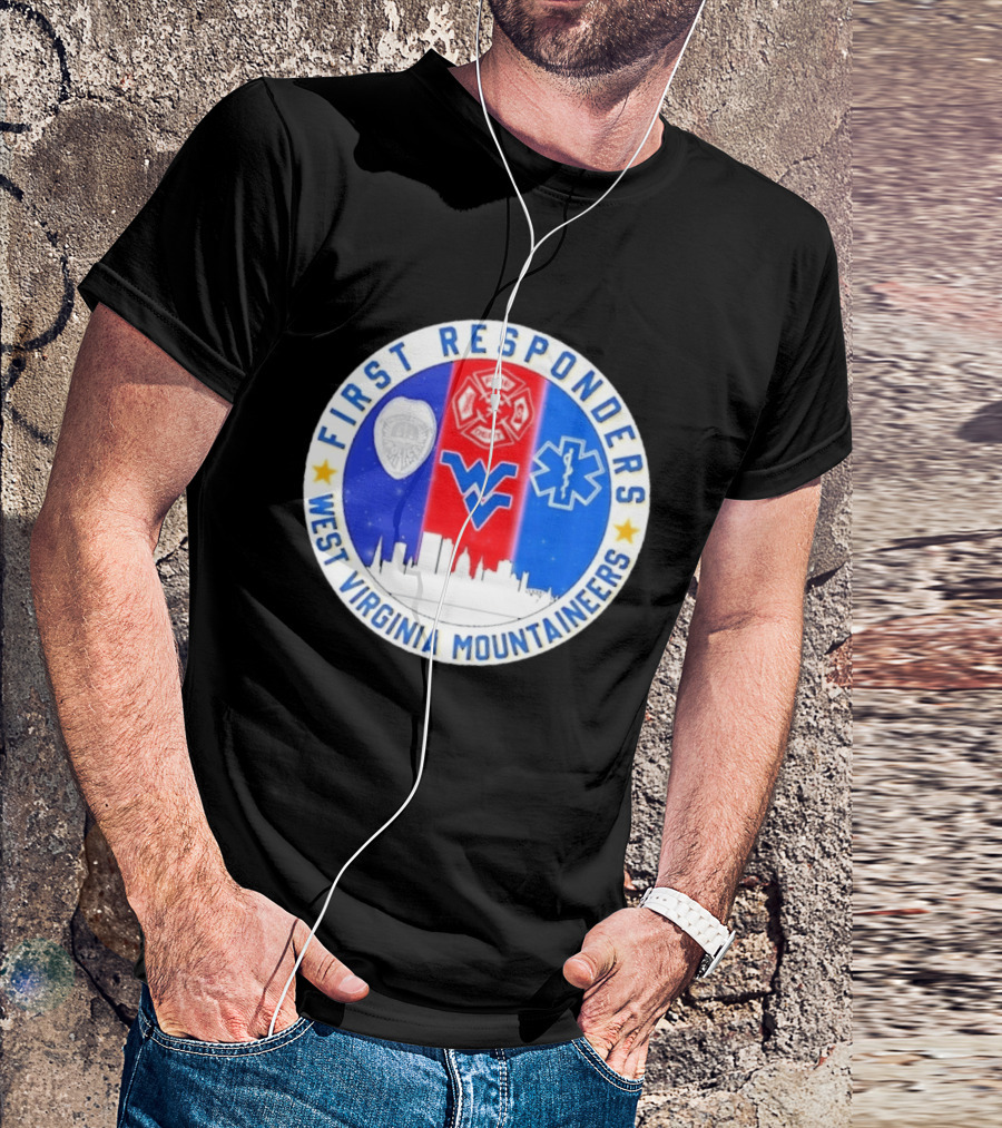 West Virginia Mountaineers First Responders Police Fire Department EMS Skyline T-Shirt