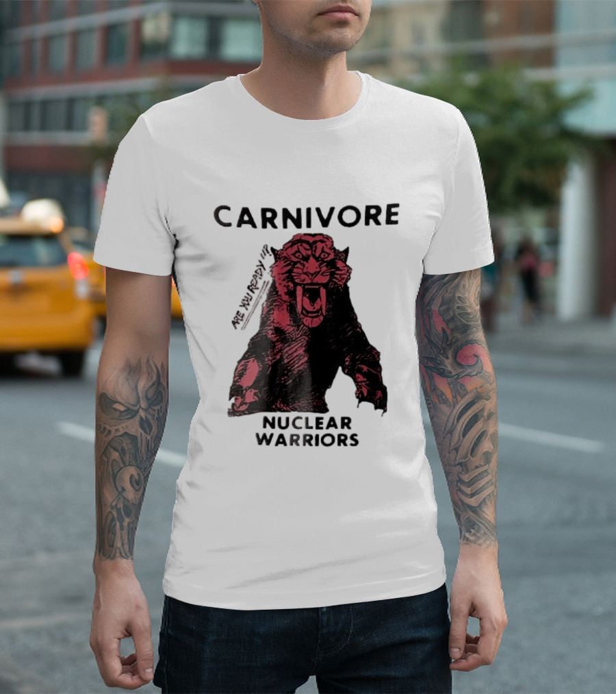 Carnivore Nuclear Warriors Snarling Sabertooth Tiger Pink Ink Sketch T-Shirt