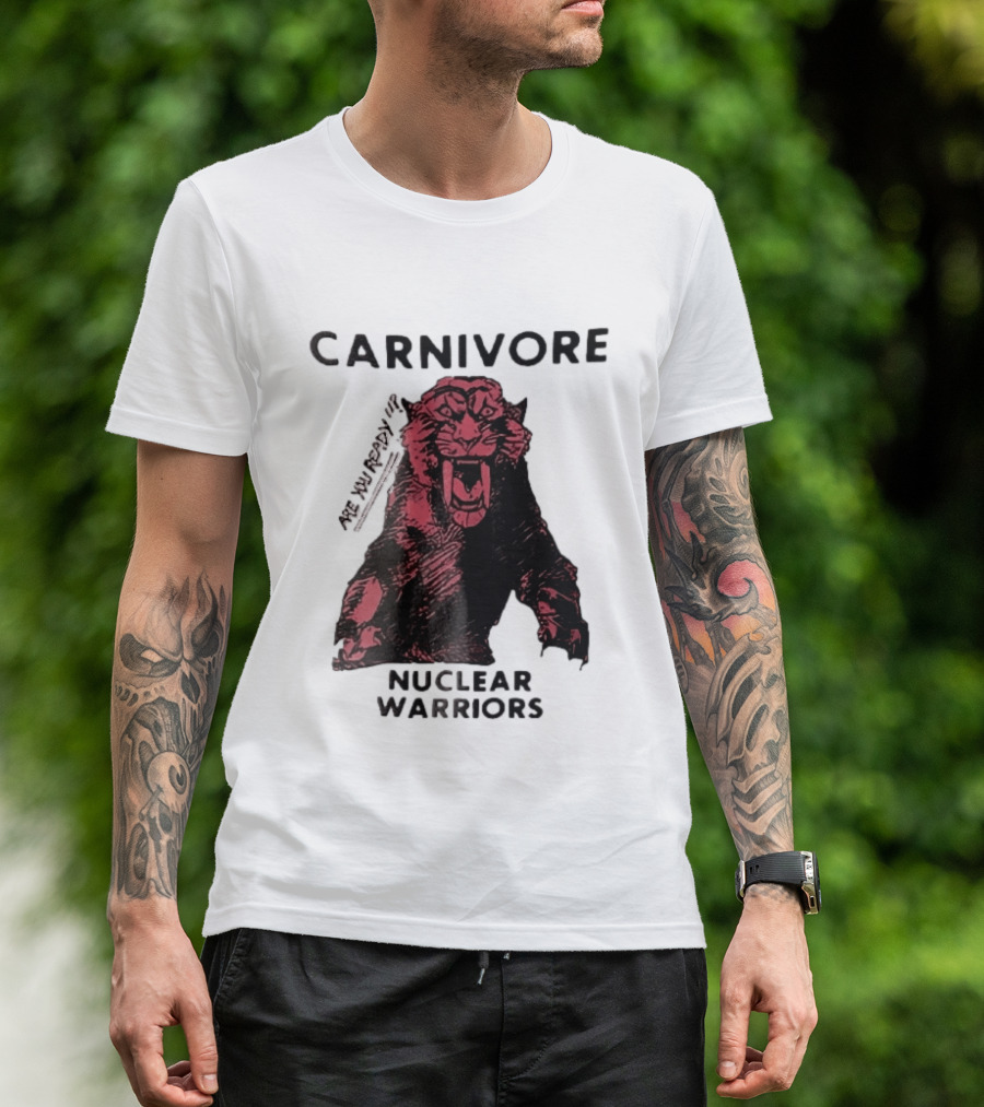 Carnivore Nuclear Warriors Snarling Sabertooth Tiger Pink Ink Sketch T-Shirt