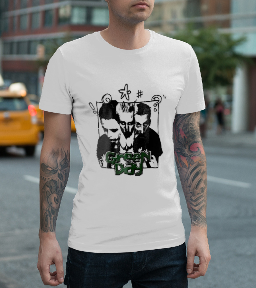 Green Day Billie Joe Armstrong Mike Dirnt Tre Trio High Contrast Doodles Stencil T-Shirt