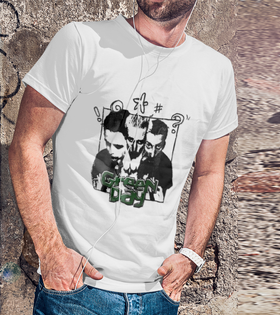 Green Day Billie Joe Armstrong Mike Dirnt Tre Trio High Contrast Doodles Stencil T-Shirt