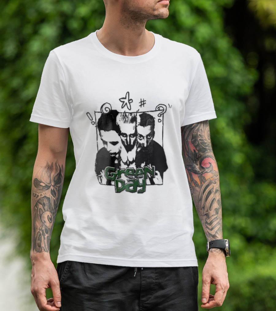 Green Day Billie Joe Armstrong Mike Dirnt Tre Trio High Contrast Doodles Stencil T-Shirt