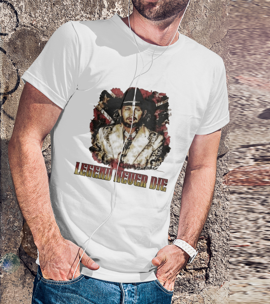Hank Williams Jr. Legend Never Die Country Music Rebel Flag Cowboy Hat T-Shirt