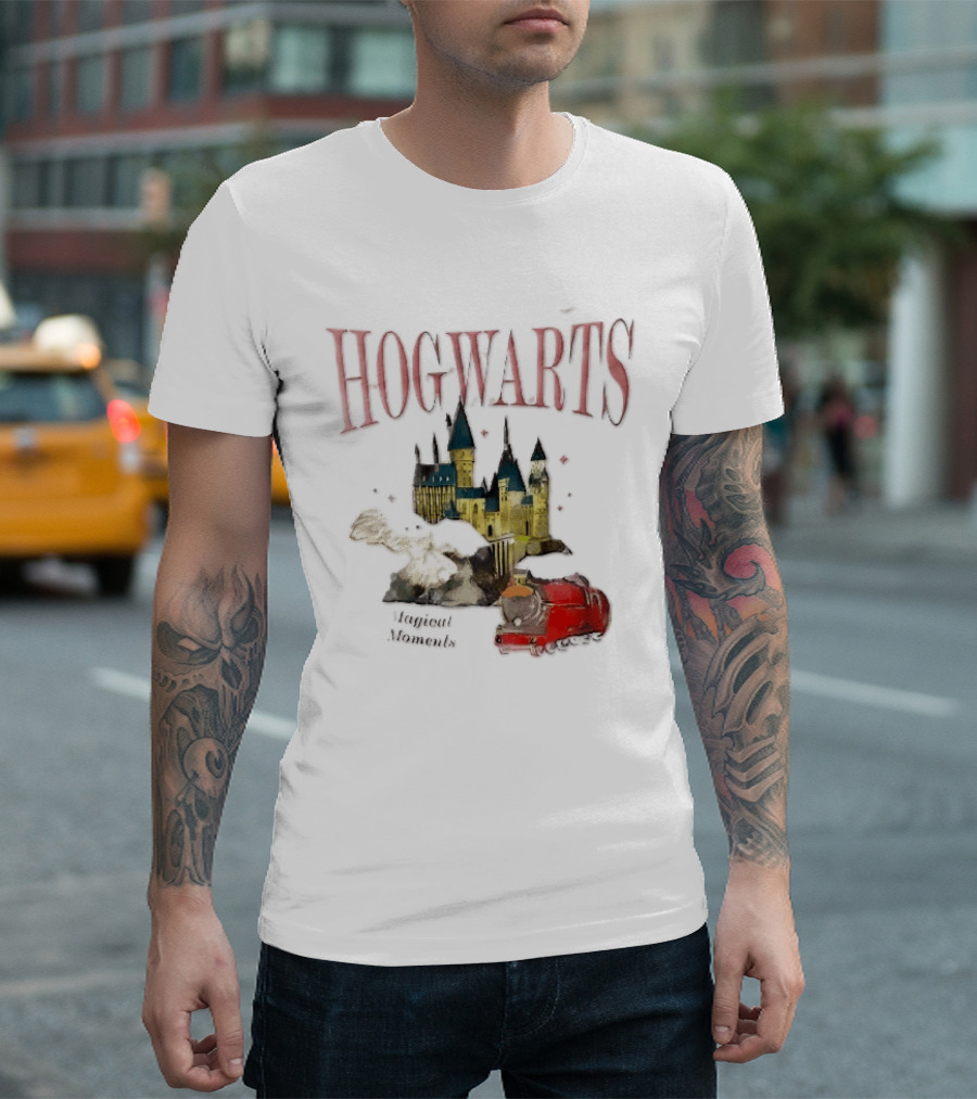 Hogwarts Castle Red Express Steam Train Magical Moments Hedwig Snowy Owl Watercolor T-Shirt