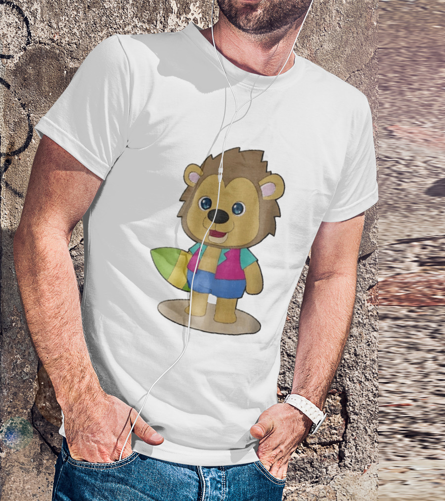 Lion Summer Surfing Adventure Cartoon T-Shirt